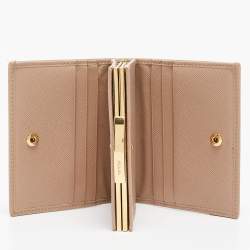 Prada Beige Saffiano Metal Leather Frame Compact Wallet