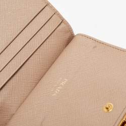 Prada Beige Saffiano Metal Leather Frame Compact Wallet