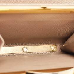 Prada Beige Saffiano Metal Leather Frame Compact Wallet