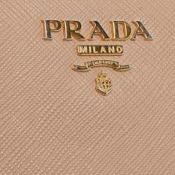 Prada Beige Saffiano Metal Leather Frame Compact Wallet