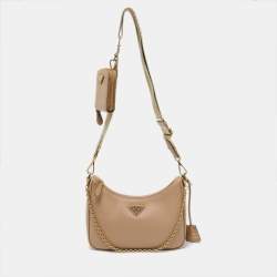 Prada Beige Saffiano Lux Leather Re-Edition 2005 Baguette Bag