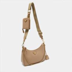 Prada Beige Saffiano Lux Leather Re-Edition 2005 Baguette Bag