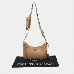 Prada Beige Saffiano Lux Leather Re-Edition 2005 Baguette Bag