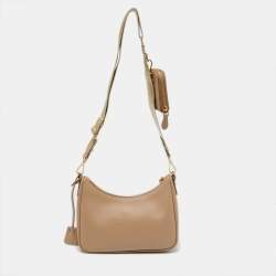 Prada Beige Saffiano Lux Leather Re-Edition 2005 Baguette Bag