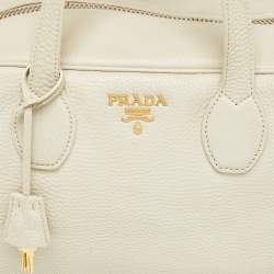 مملوكة مسبقًا Prada Off White Vitello Daino Leather Zip Bowler Bag