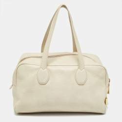 مملوكة مسبقًا Prada Off White Vitello Daino Leather Zip Bowler Bag