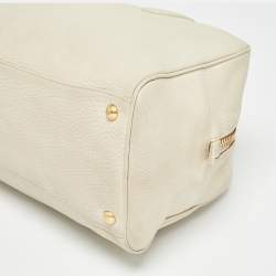 مملوكة مسبقًا Prada Off White Vitello Daino Leather Zip Bowler Bag