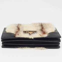 Prada Off White/Black Mink Fur and Saffiano Leather Flap Bag