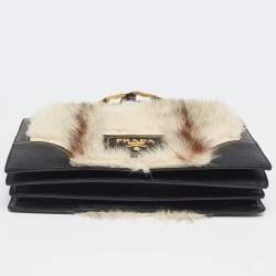 Prada Off White/Black Mink Fur and Saffiano Leather Flap Bag