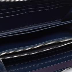 Prada Navy Blue Saffiano Tech Leather Zip Around Continental Wallet
