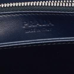 Prada Navy Blue Saffiano Tech Leather Zip Around Continental Wallet