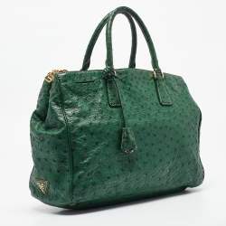 Pre Owned Prada Green Ostrich Large Double Zip Tote