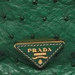 Pre Owned Prada Green Ostrich Large Double Zip Tote