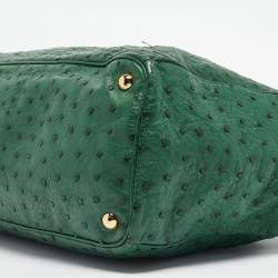 Pre Owned Prada Green Ostrich Large Double Zip Tote