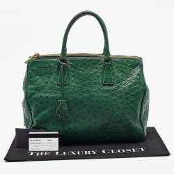 Pre Owned Prada Green Ostrich Large Double Zip Tote