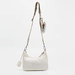 Prada White Nylon and Leather Re-Edition 2005 Shoulder Bag