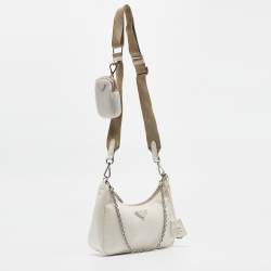 Prada White Nylon and Leather Re-Edition 2005 Shoulder Bag
