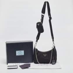 Prada Black Nylon and Saffiano Leather Re-Edition 2005 Baguette Bag