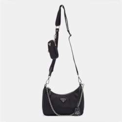 Prada Black Nylon and Saffiano Leather Re-Edition 2005 Baguette Bag