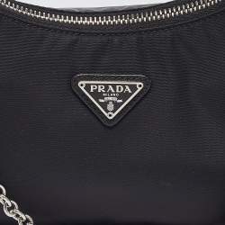 Prada Black Nylon and Saffiano Leather Re-Edition 2005 Baguette Bag