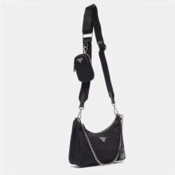 Prada Black Nylon and Saffiano Leather Re-Edition 2005 Baguette Bag