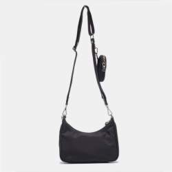 Prada Black Nylon and Saffiano Leather Re-Edition 2005 Baguette Bag