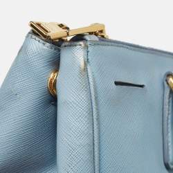 Pre Owned Prada Light Blue Saffiano Lux Leather Large Double Zip Tote
