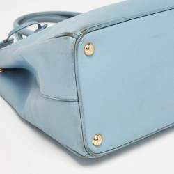 Pre Owned Prada Light Blue Saffiano Lux Leather Large Double Zip Tote