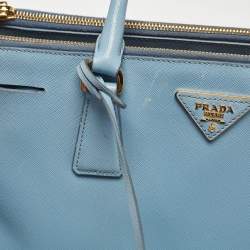Pre Owned Prada Light Blue Saffiano Lux Leather Large Double Zip Tote