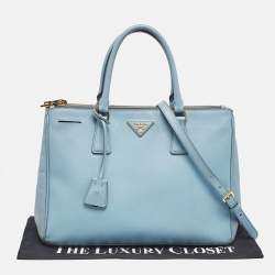 Pre Owned Prada Light Blue Saffiano Lux Leather Large Double Zip Tote