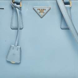 Pre Owned Prada Light Blue Saffiano Lux Leather Large Double Zip Tote