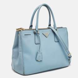 Pre Owned Prada Light Blue Saffiano Lux Leather Large Double Zip Tote