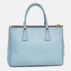 Pre Owned Prada Light Blue Saffiano Lux Leather Large Double Zip Tote