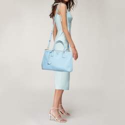 Pre Owned Prada Light Blue Saffiano Lux Leather Large Double Zip Tote