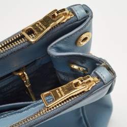Pre Owned Prada Light Blue Saffiano Lux Leather Large Double Zip Tote