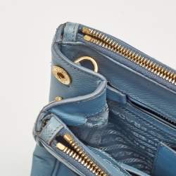 Pre Owned Prada Light Blue Saffiano Lux Leather Large Double Zip Tote