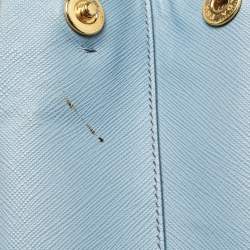 Pre Owned Prada Light Blue Saffiano Lux Leather Large Double Zip Tote