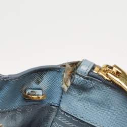 Pre Owned Prada Light Blue Saffiano Lux Leather Large Double Zip Tote