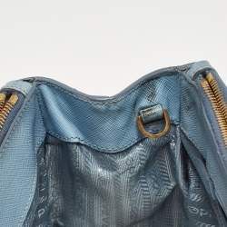 Pre Owned Prada Light Blue Saffiano Lux Leather Large Double Zip Tote