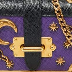 Pre Owned Prada Purple/Black Saffiano Leather Micro Astrology Celestial Cahier Crossbody Bag