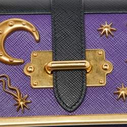 Pre Owned Prada Purple/Black Saffiano Leather Micro Astrology Celestial Cahier Crossbody Bag