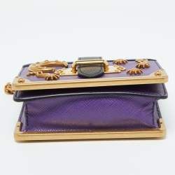 Pre Owned Prada Purple/Black Saffiano Leather Micro Astrology Celestial Cahier Crossbody Bag