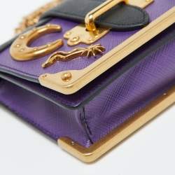 Pre Owned Prada Purple/Black Saffiano Leather Micro Astrology Celestial Cahier Crossbody Bag