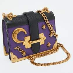 Pre Owned Prada Purple/Black Saffiano Leather Micro Astrology Celestial Cahier Crossbody Bag