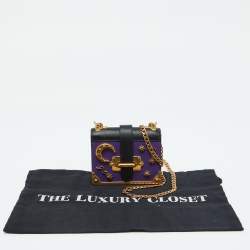 Pre Owned Prada Purple/Black Saffiano Leather Micro Astrology Celestial Cahier Crossbody Bag
