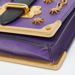 Pre Owned Prada Purple/Black Saffiano Leather Micro Astrology Celestial Cahier Crossbody Bag