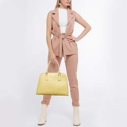 Prada Yellow Saffiano Lux Leather Pyramid Frame Satchel