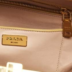 Prada Yellow Saffiano Lux Leather Pyramid Frame Satchel