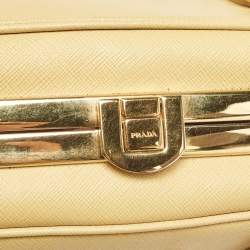 Prada Yellow Saffiano Lux Leather Pyramid Frame Satchel