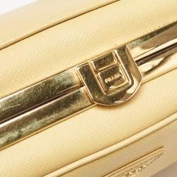 Prada Yellow Saffiano Lux Leather Pyramid Frame Satchel